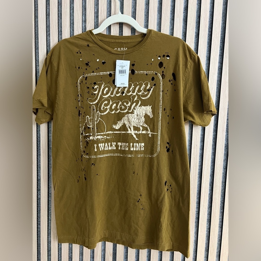 Johnny Cash I Walk The Line Graphic Brown T-Shirt- M